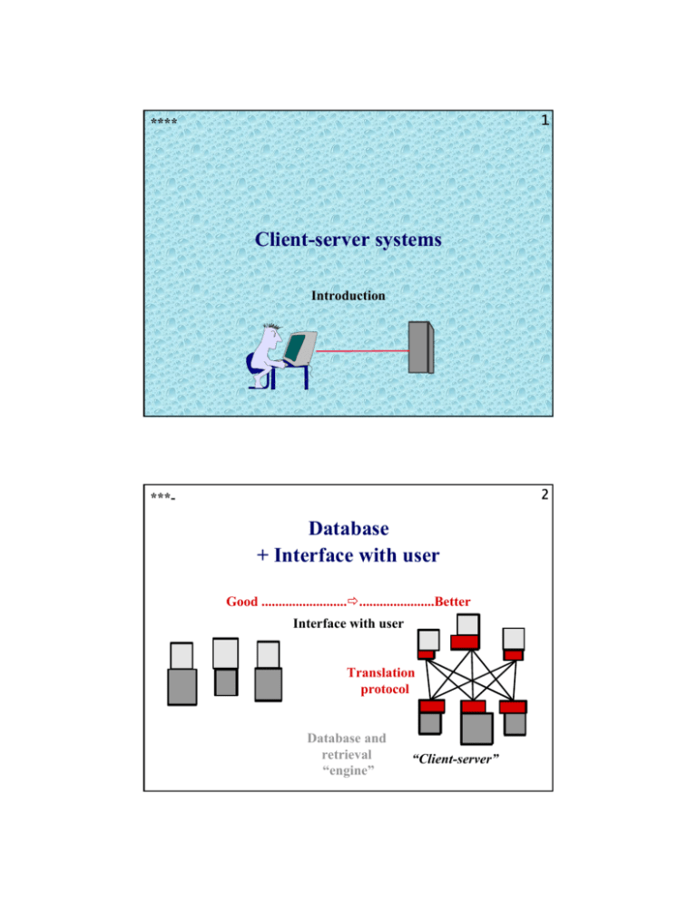 Client-server systems Database + Interface with user