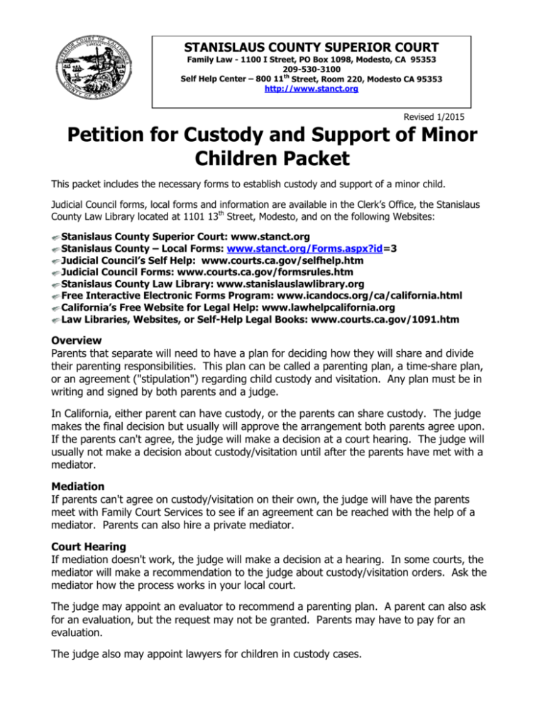 Petition For Custody And Support Of Minor Children Packet