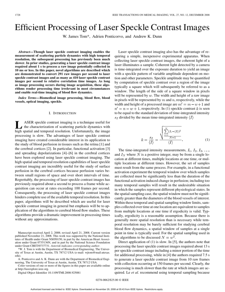Efficient Processing of Laser Speckle Contrast Images