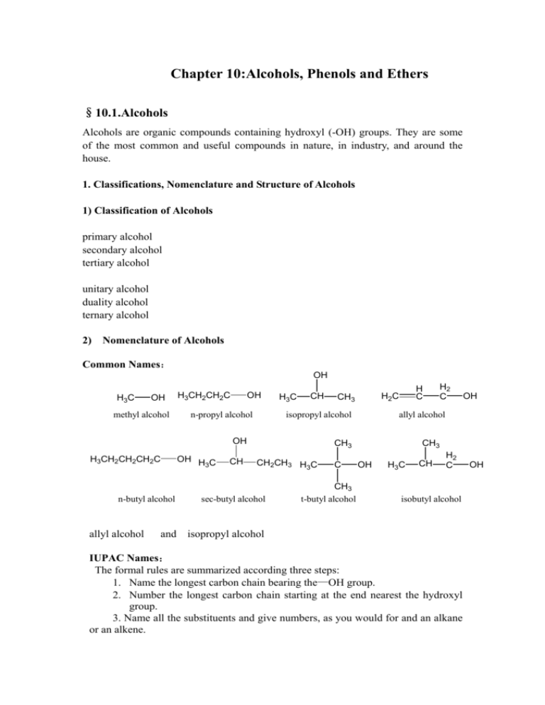 Chapter 10Alcohols, Phenols and Ethers