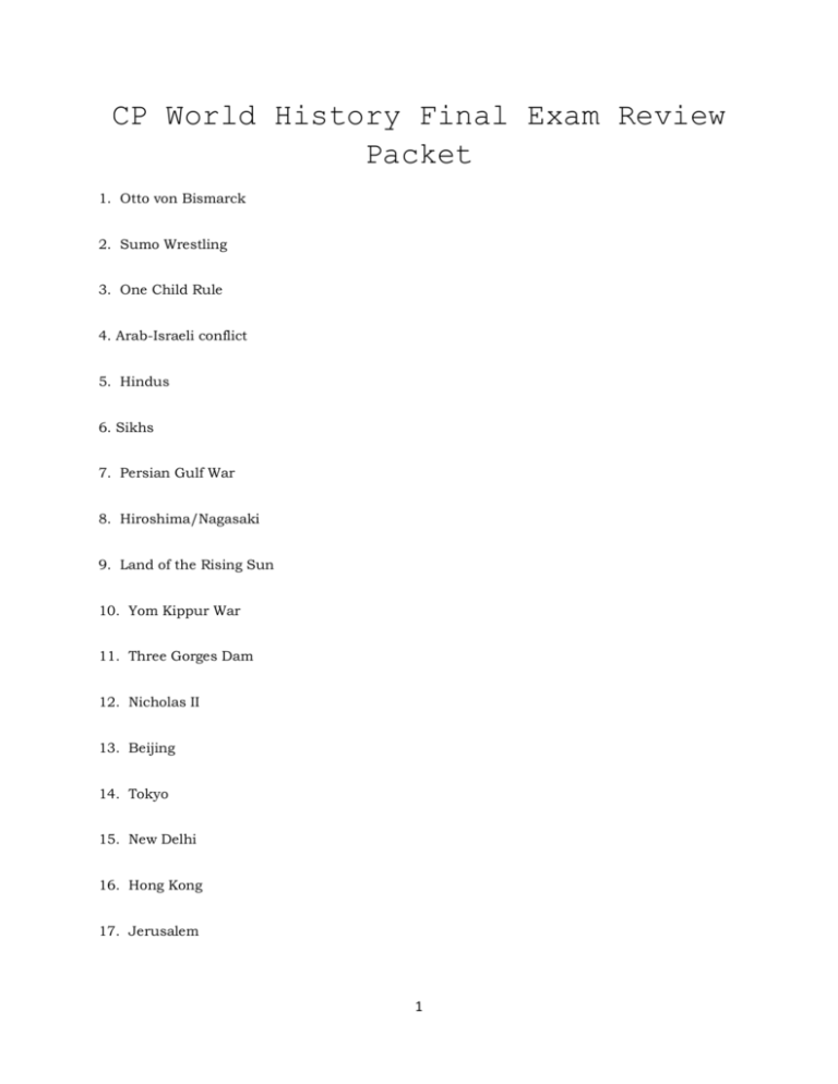 CP World History Final Exam Review Packet