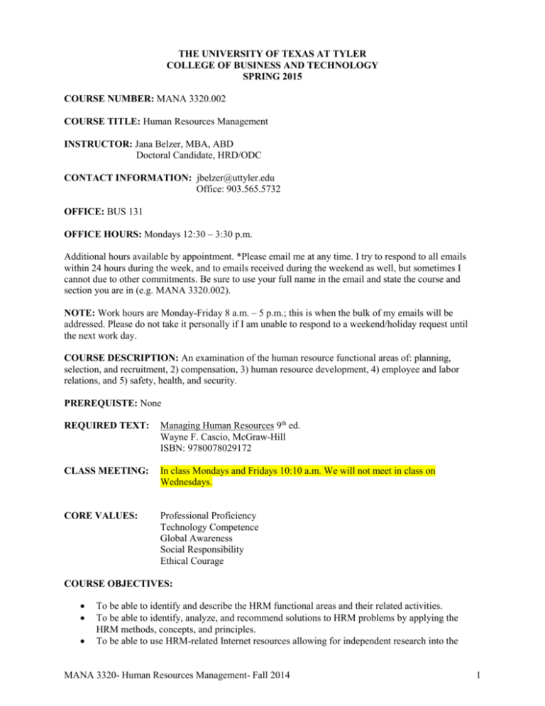 MANA 3320 Human Resources Management