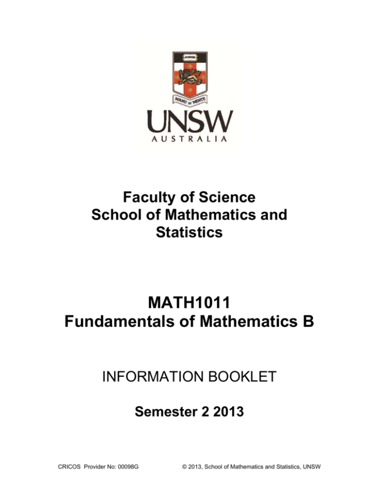 MATH1011 Fundamentals Of Mathematics B