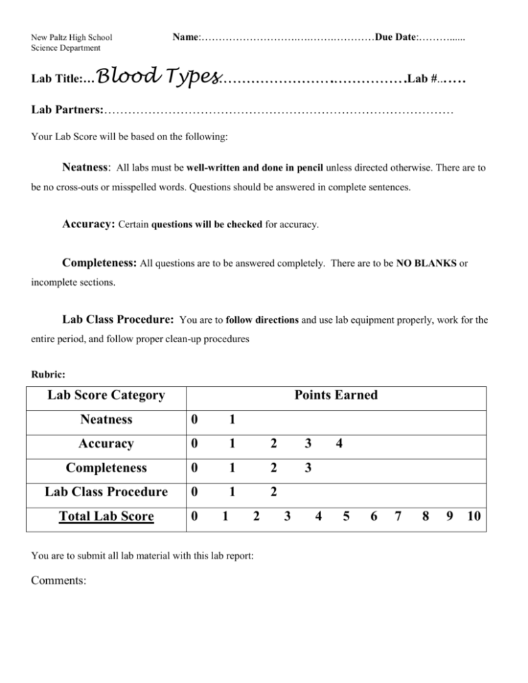 Biology Blood Typing Lab Answer Key