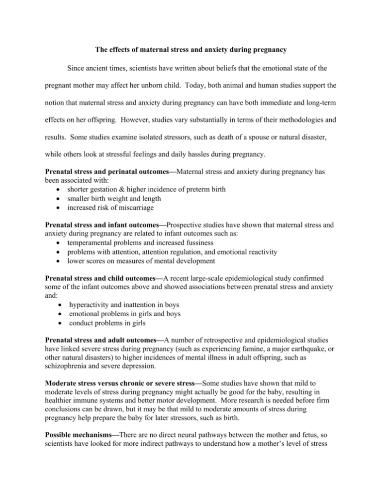 The Effects Of Maternal Stress And Anxiety During