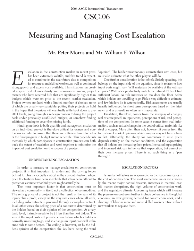 Measuring and Managing Cost Escalation
