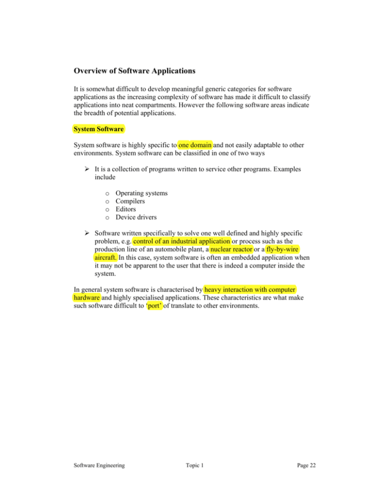 Overview Of Software Applications Overview Of Software Applications
