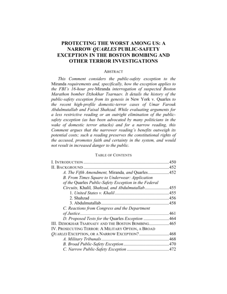 Protecting the Worst Among Us A Narrow Quarles Public