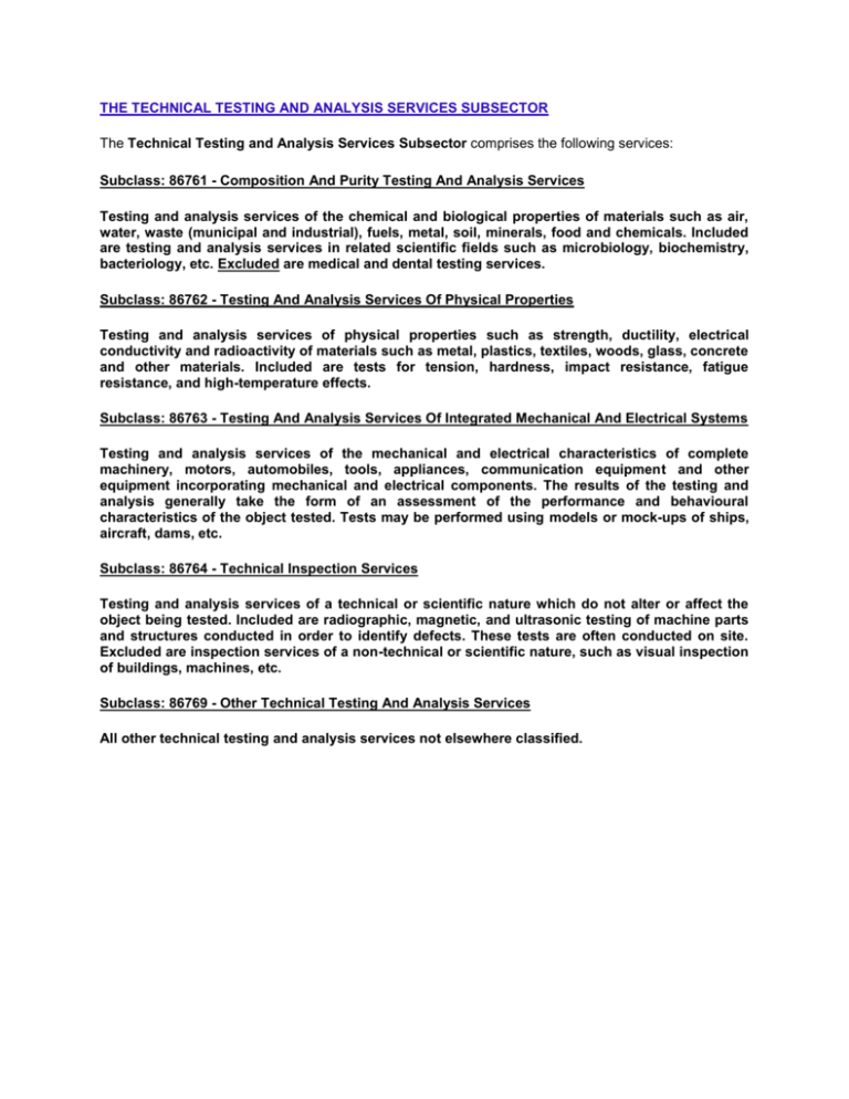 The Technical Testing and Analysis Services