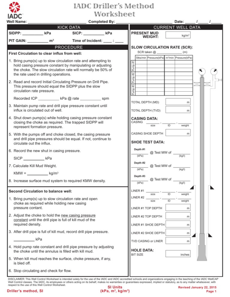 IADC Driller's Method Worksheet