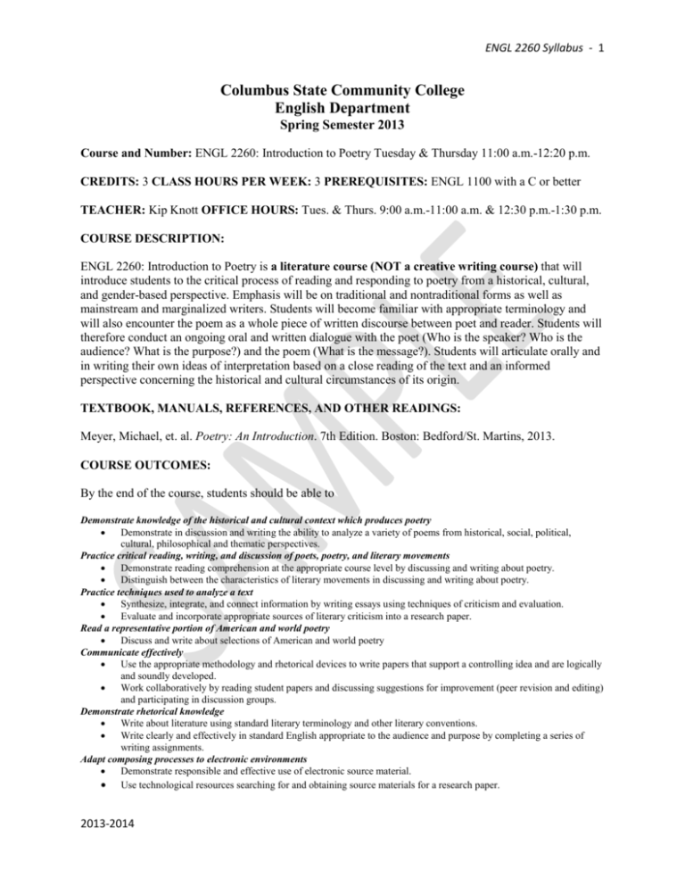 ENGL 2260 Blackboard Columbus State Community College