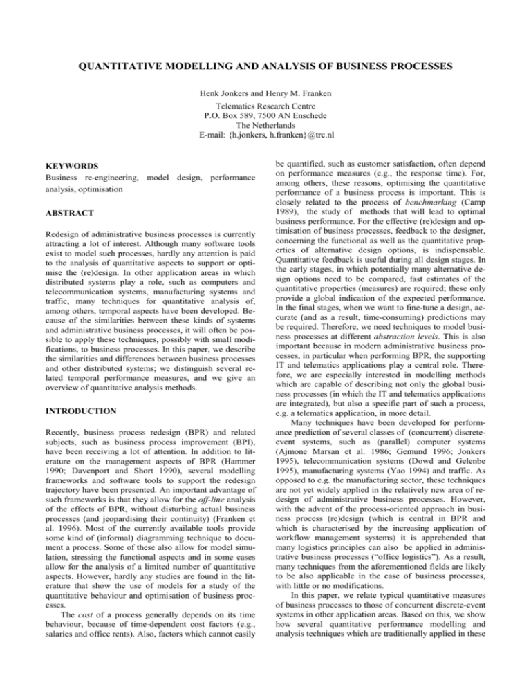 quantitative modelling and analysis of business processes