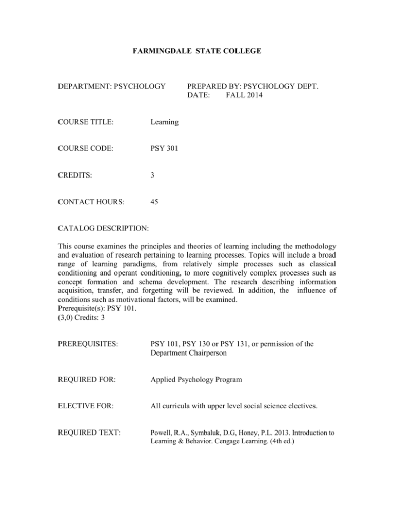 Course Outline Farmingdale State College