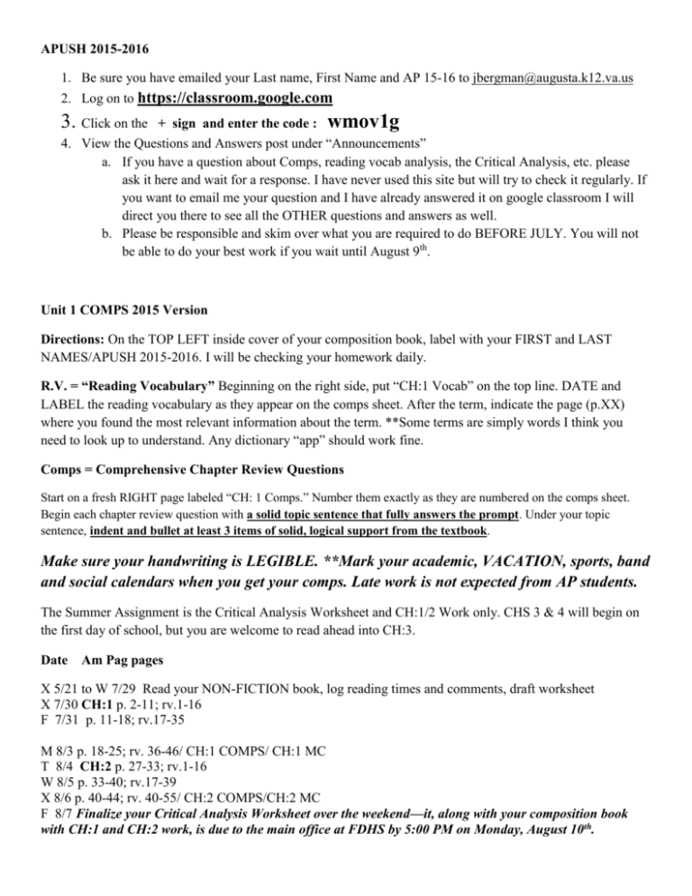UNIT 1 Comps & Vocab