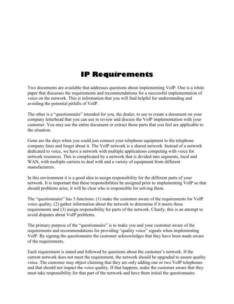 VoIP Requirements Overview
