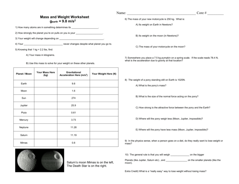 Mass And Weight Practice Answer Key Pdf