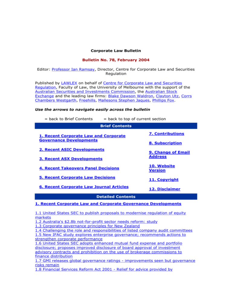 Corporate Law Bulletin 78 February 2004