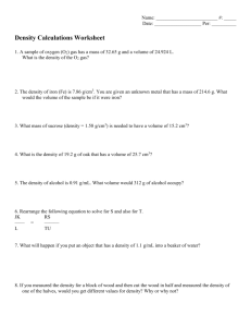 Density calculations worksheet answer key