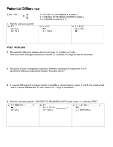 Potential Difference Worksheet