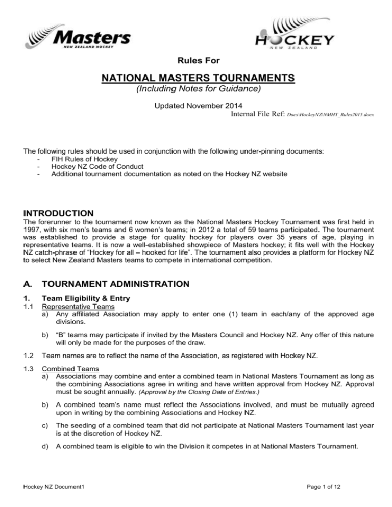 National Masters Tournament Rules