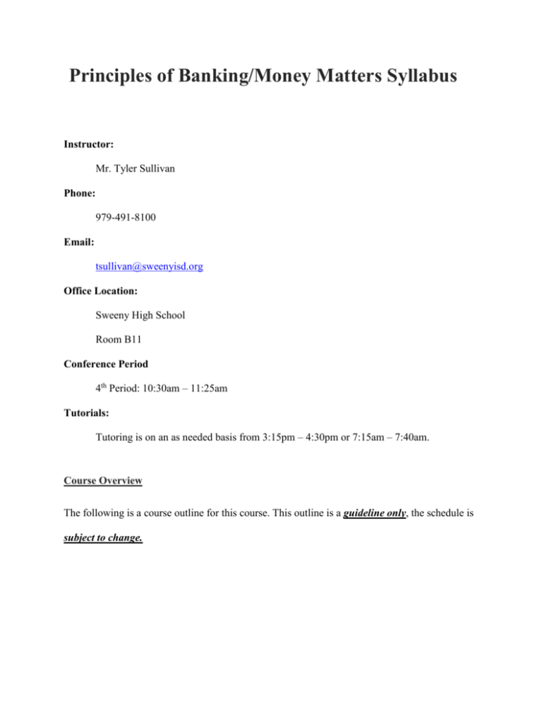 Principles of Banking & Money Matters Syllabus