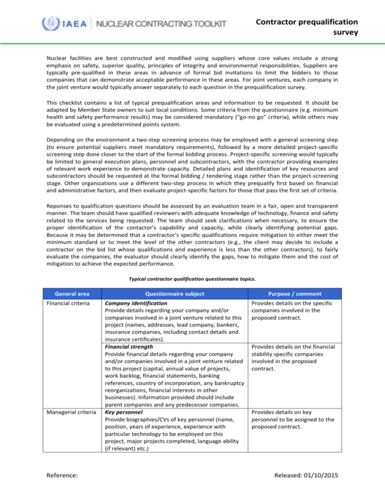 Supplier prequalification guide