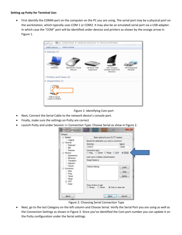Setting up Putty for Terminal Use First identify the COMM port on the