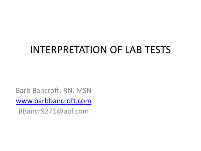 Interpretation Of Lab Results Ppt