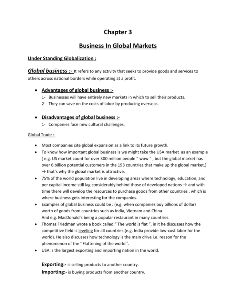 chapter 03 assignment global business quizlet