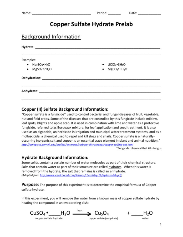 Copper Sulfate Hydrate Lab Procedure