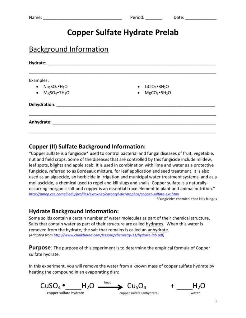Copper Sulfate Hydrate Lab Procedure