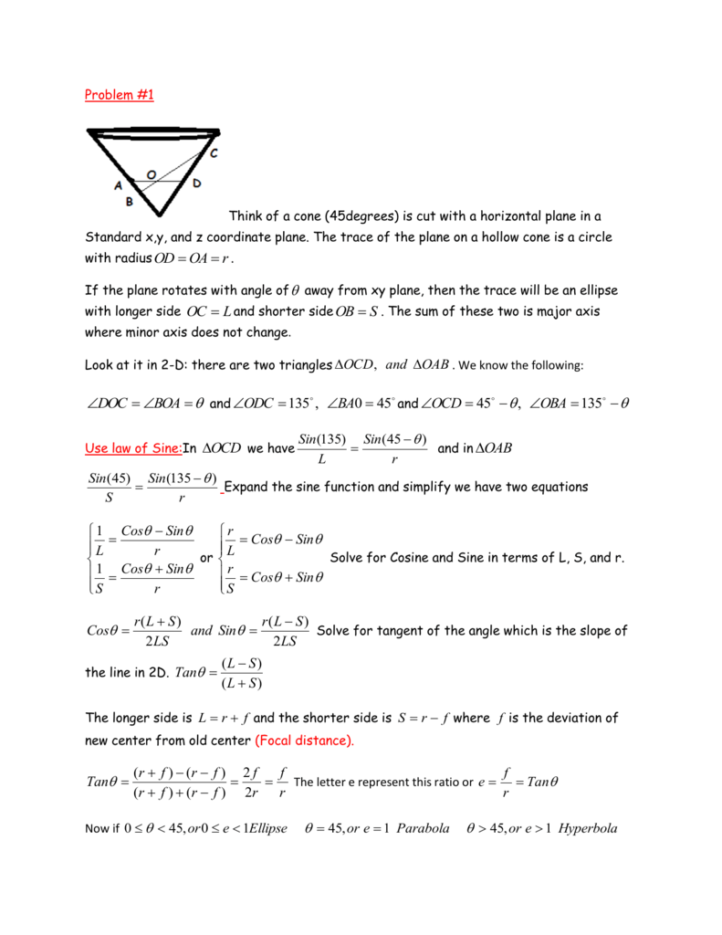 Problem 1 Think Of A Cone 45degrees Is Cut With A Horizontal