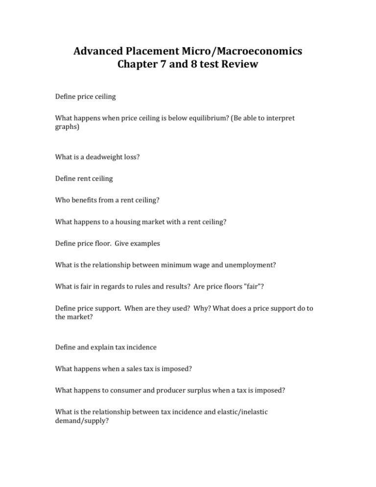 Advanced Placement Micro/Macroeconomics Chapter 7 and 8 test
