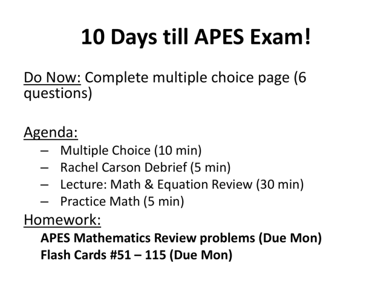 APES Math Review: Equations & Calculations for the Exam