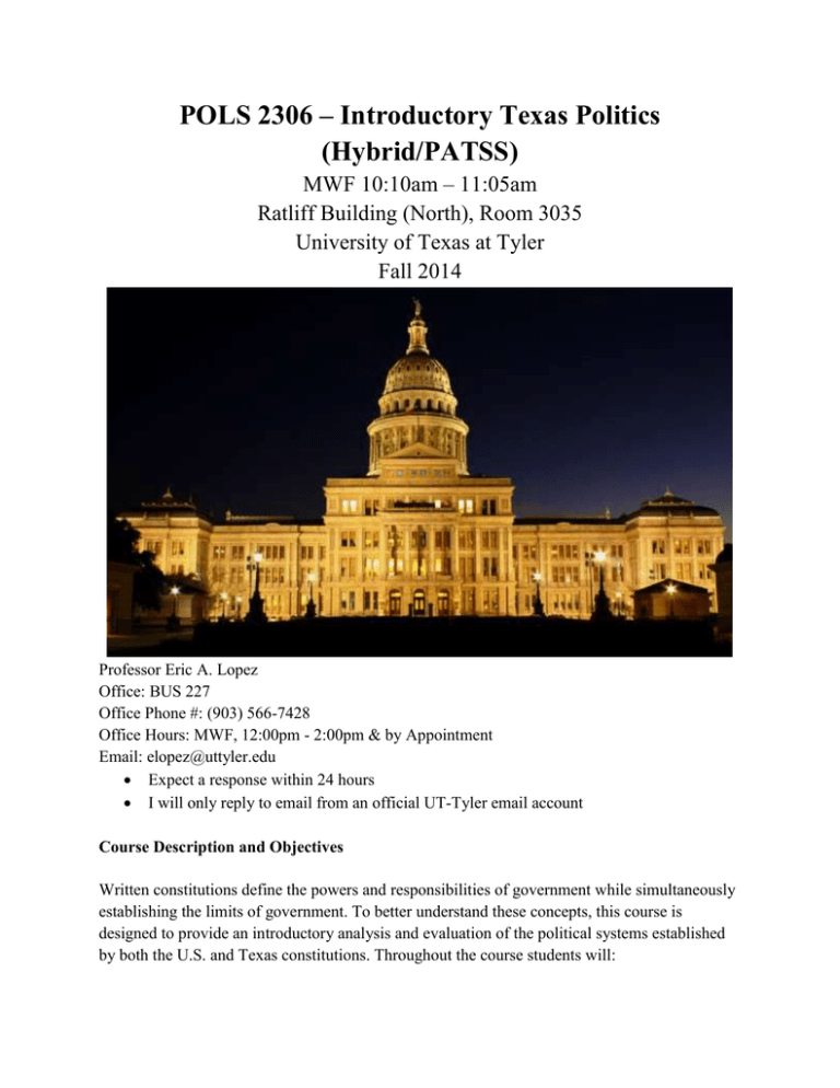 POLS 2306 – Introductory Texas Politics (Hybrid/PATSS)