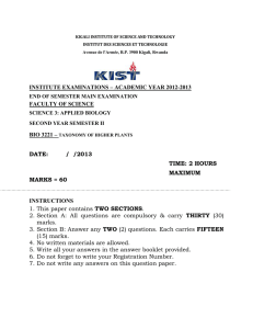 Taxonomy of Higher Plants Exam - KIST 2013