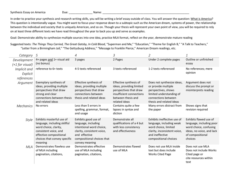 Synthesis Essay on America