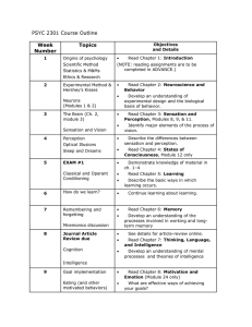 PSYC 2301 Course Outline Week Number Topics Objectives and