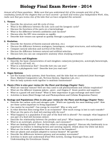 Biology Final Exam Review - High School
