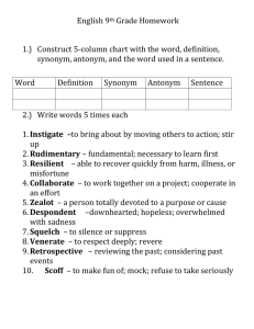 9th Grade English Vocabulary Homework