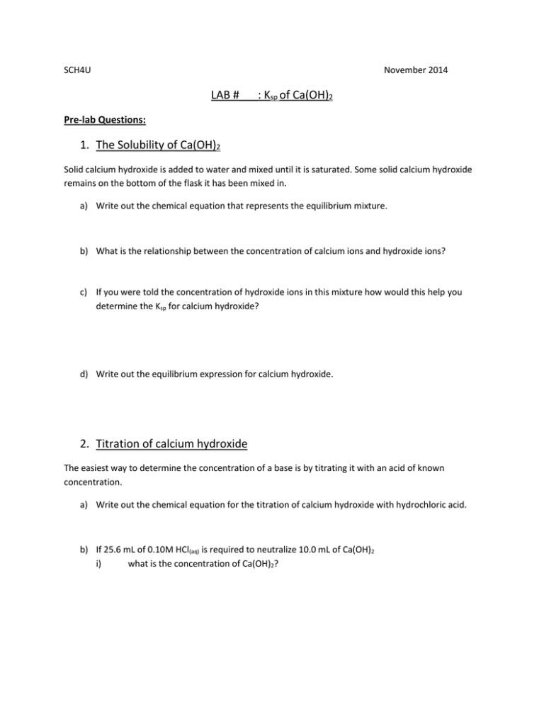 Ksp of calcium hydroxide November 2015
