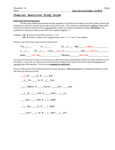 Chemical Reactions Study Guide: Balancing & Types