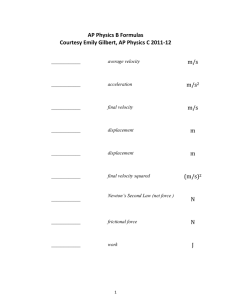 AP Physics B Formulas Courtesy Emily Gilbert, AP