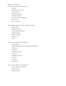 Reconstruction to Industrial Age Study Guide