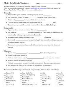 Matter Worksheet: Elements, Compounds, Mixtures Review
