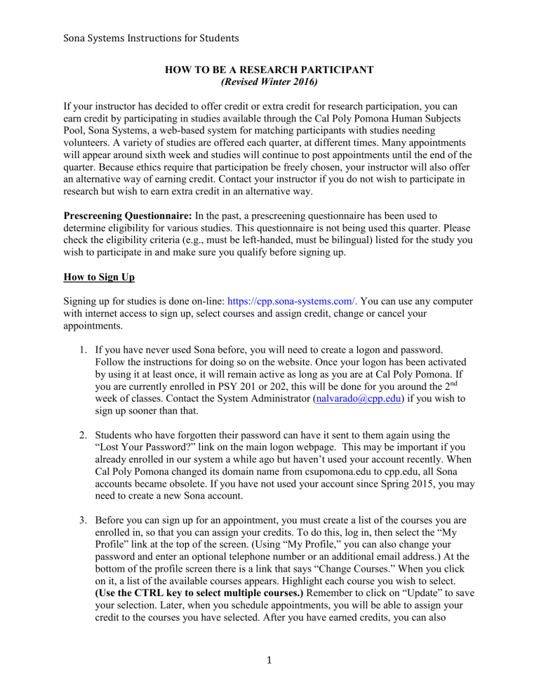 Signing Up for Sona Experiment Participation