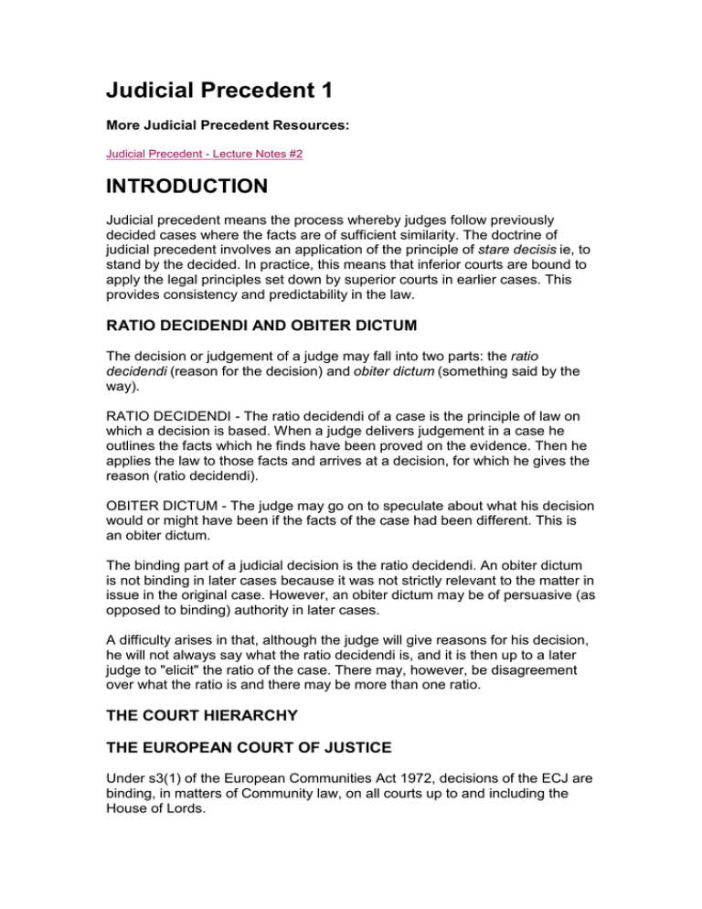 Precedent Example Judicial Precedent: Law Lecture Notes