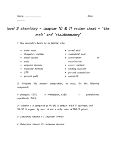 Chemistry Mole & Stoichiometry Review Sheet