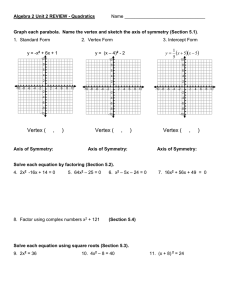 Algebra 2 Quadratics Review Worksheet