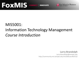 MIS5001: Information Technology Management Course Introduction